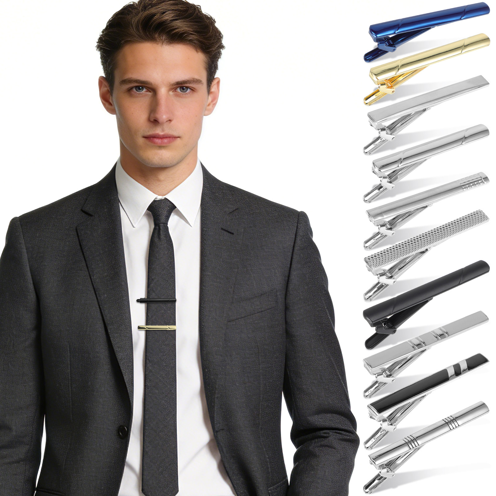 10個入り ネクタイクリップセット。クラシックなデザインで、 - Tie Bar Set Gift のレビューと価格