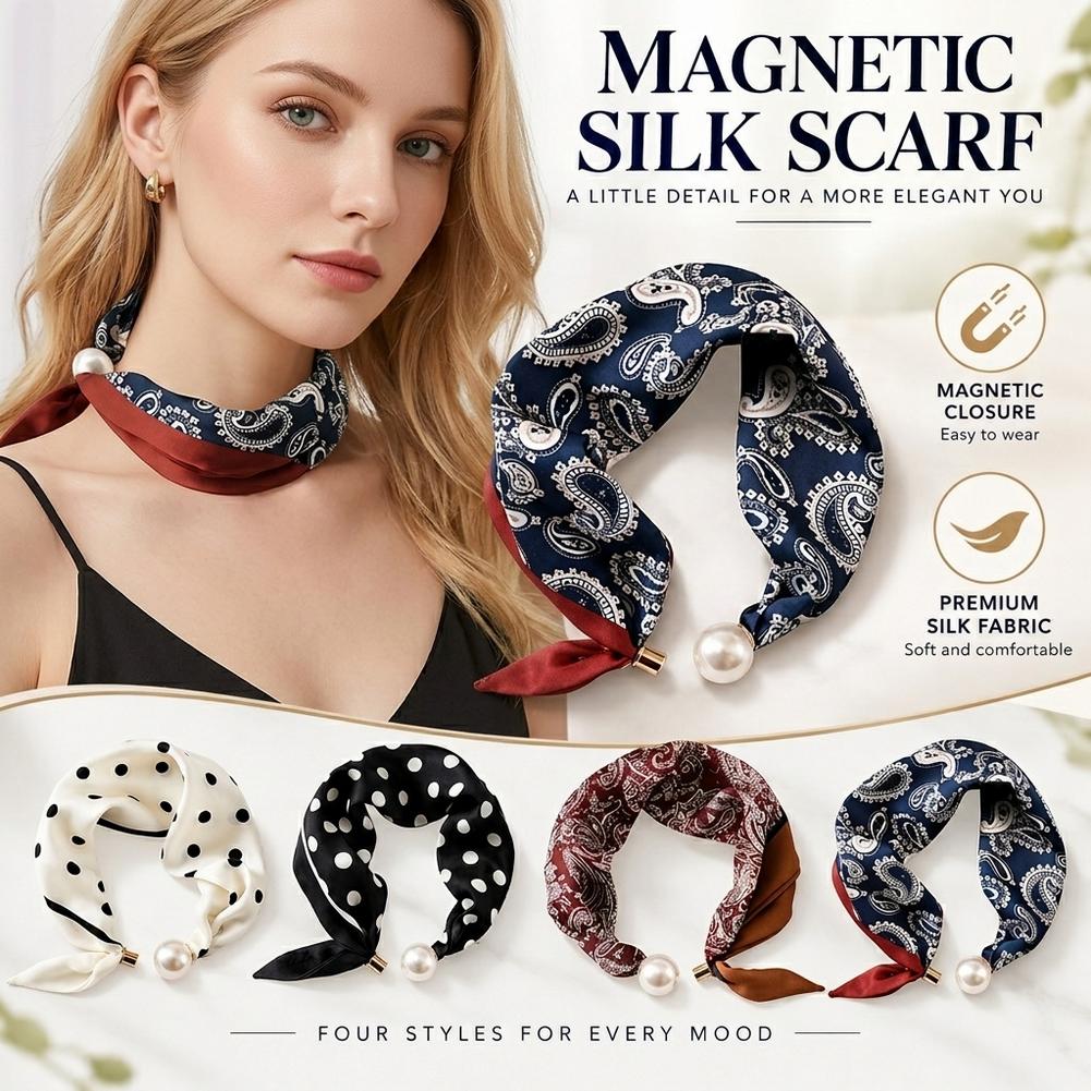 パールバックル付きシルクスカーフ、プリント柄の薄手ネックウォ - Face Scarf Mask のレビューと価格
