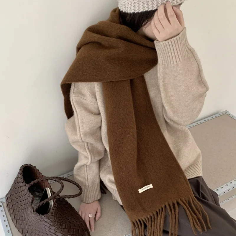 韓国風、上品な無地のタッセル付きスカーフ。レディース、メンズ - Muffler Men Wool のレビューと価格