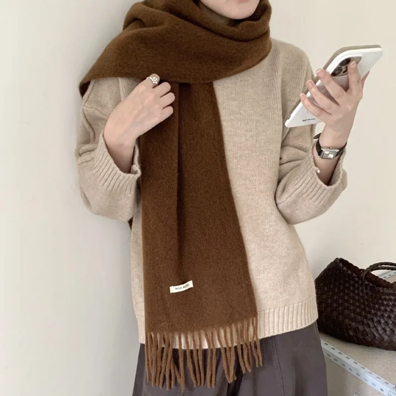韓国風、上品な無地のタッセル付きスカーフ。レディース、メンズ - Muffler Men Wool のレビューと価格