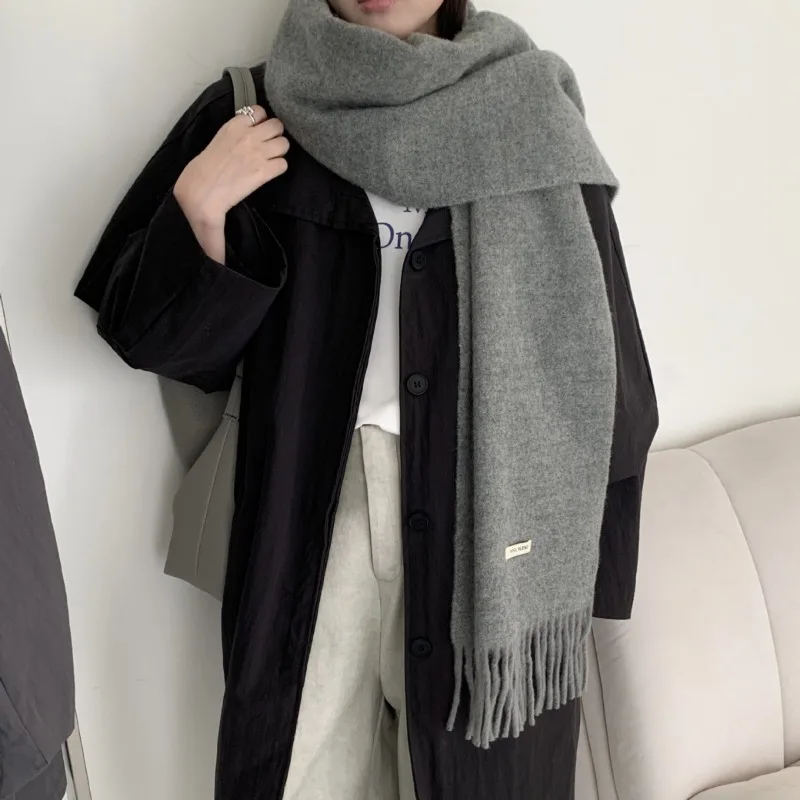 韓国風、上品な無地のタッセル付きスカーフ。レディース、メンズ - Muffler Men Wool のレビューと価格
