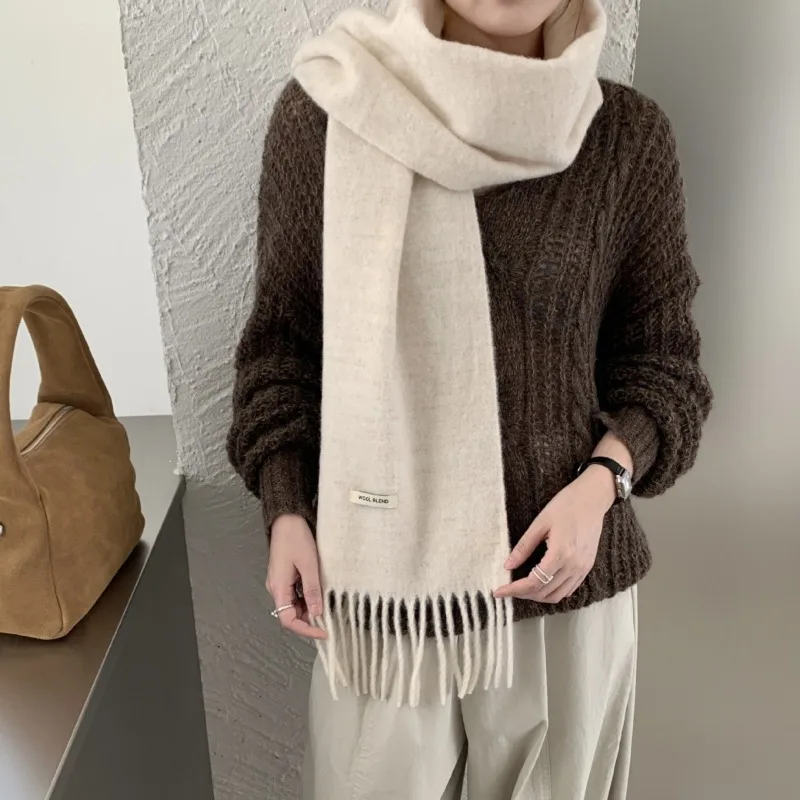 韓国風、上品な無地のタッセル付きスカーフ。レディース、メンズ - Muffler Men Wool のレビューと価格