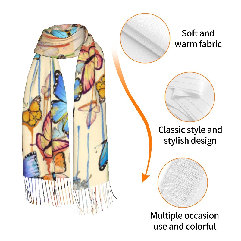 レトロな蝶柄の冬用カシミヤスカーフ、女性用高級プリントショー - Woven Scarf Blanket のレビューと価格