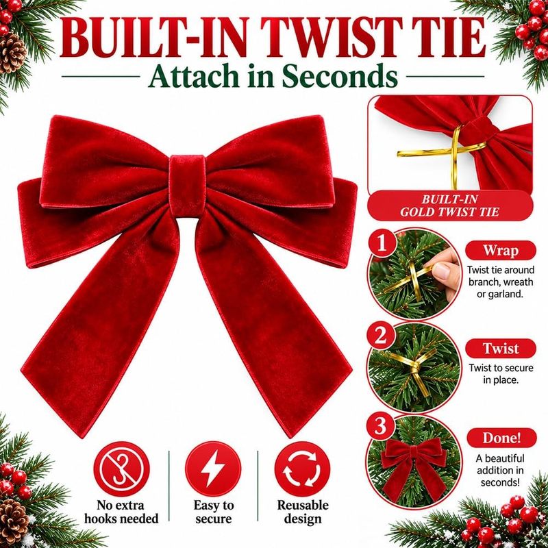 24個入り、あらかじめリボンが結ばれた赤いベルベットリボン。 - Bow Tie Pre Tied のレビューと価格