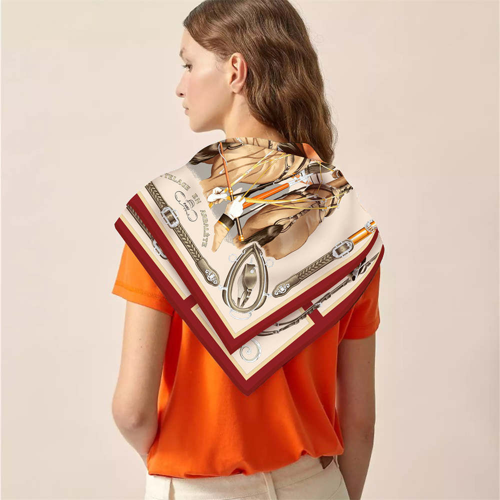 シルクスカーフ女性馬プリント正方形スカーフヘッドエシャルプシ - Face Scarf Mask のレビューと価格